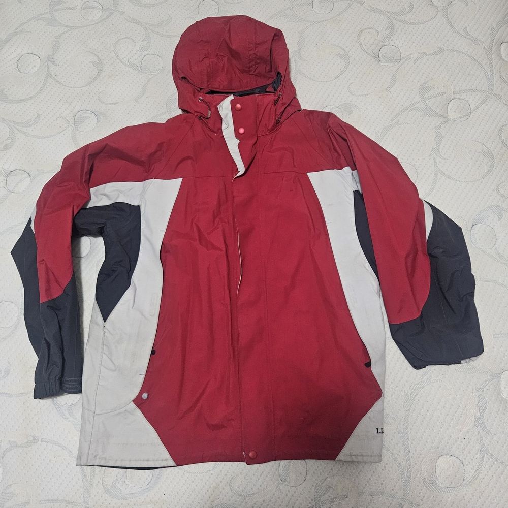 LL Bean Jacket Mens Large Red Gray 3-in-1 Winter Insulated Parka Ski Coat Hooded
